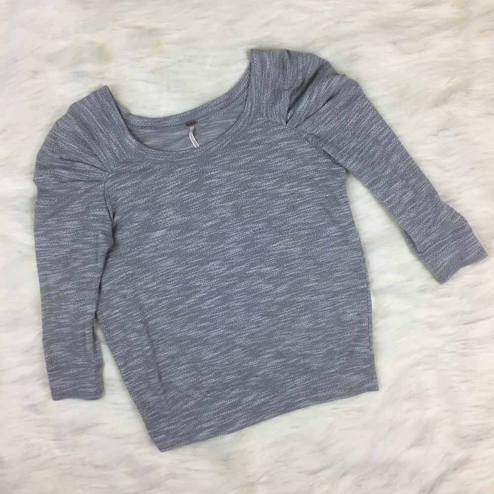 Free People Gray Ruched Shoulder Top SizeXS